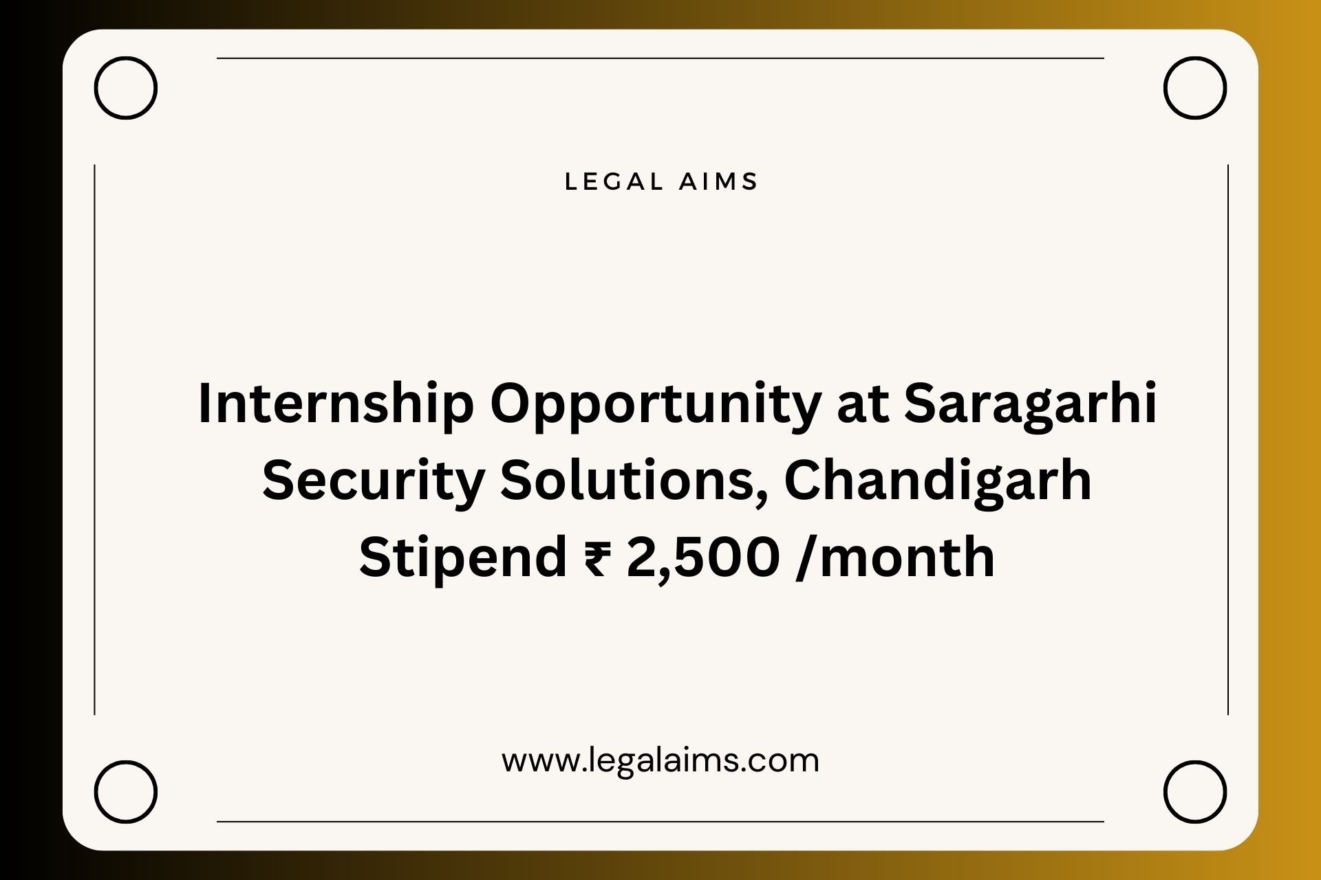 Internship Opportunity at Saragarhi Security Solutions, Chandigarh