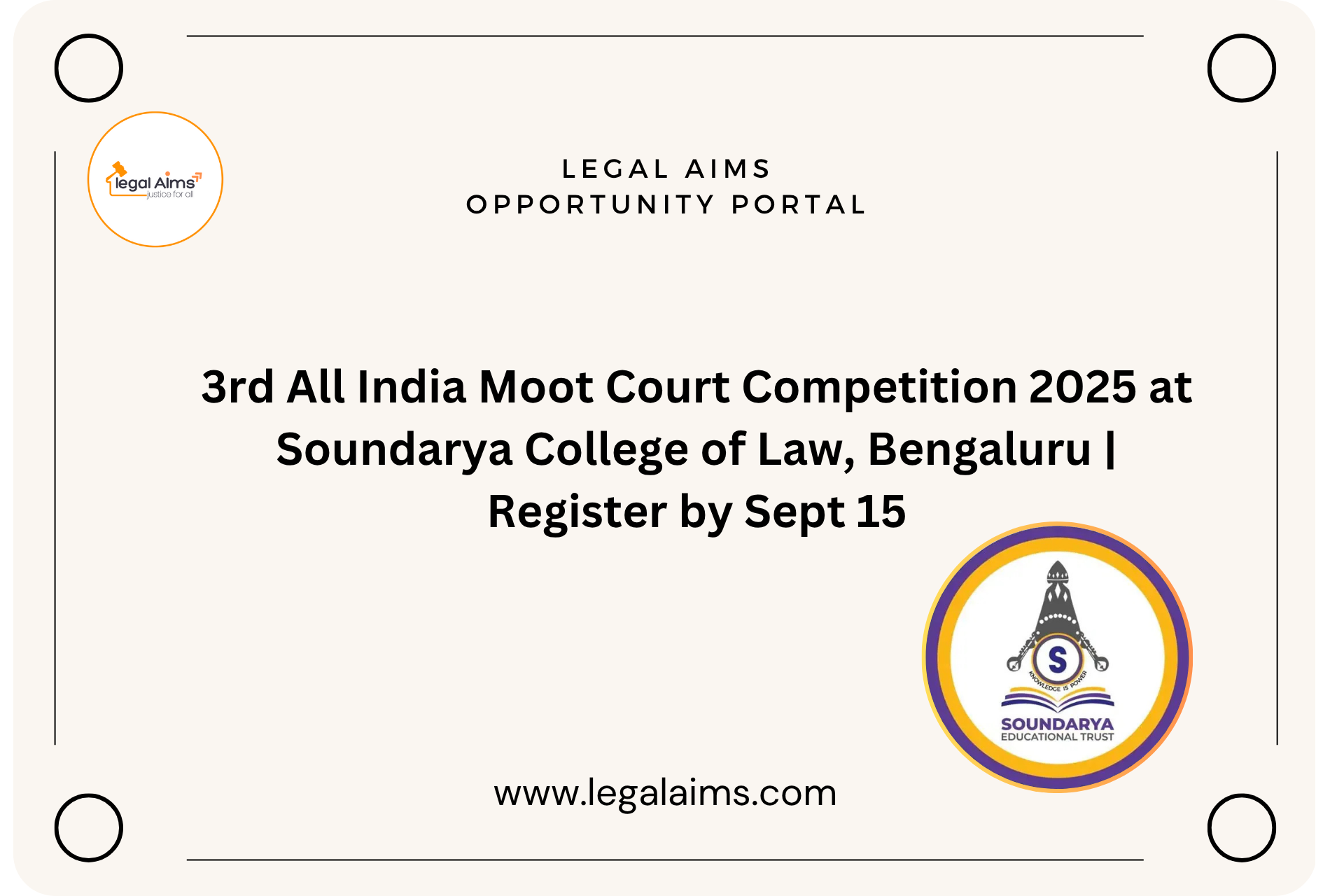 3rd All India Moot Court Competition 2025 at Soundarya College of Law, Bengaluru | Register by Sept 15
