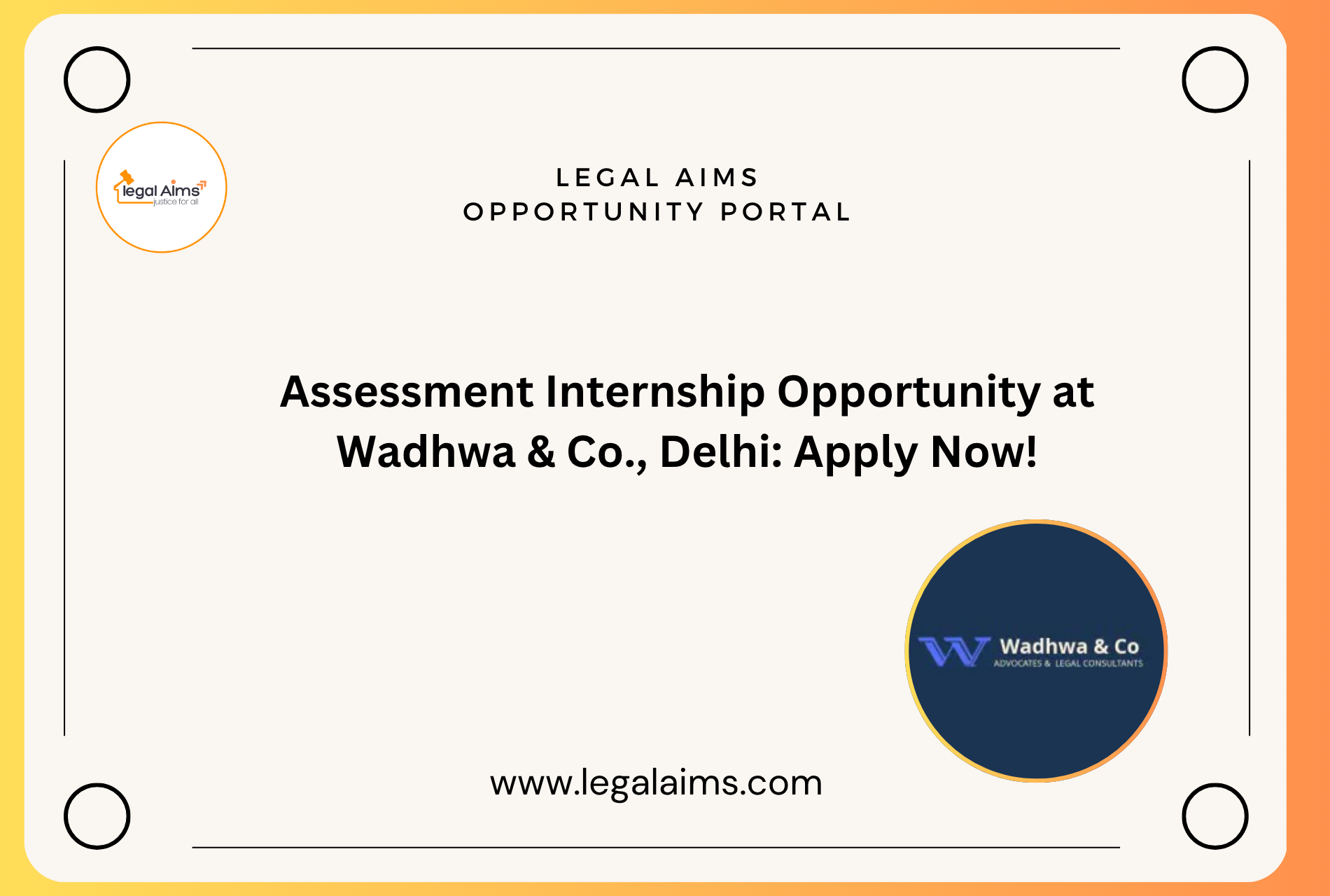 Assessment Internship Opportunity at Wadhwa & Co., Delhi: Apply Now!