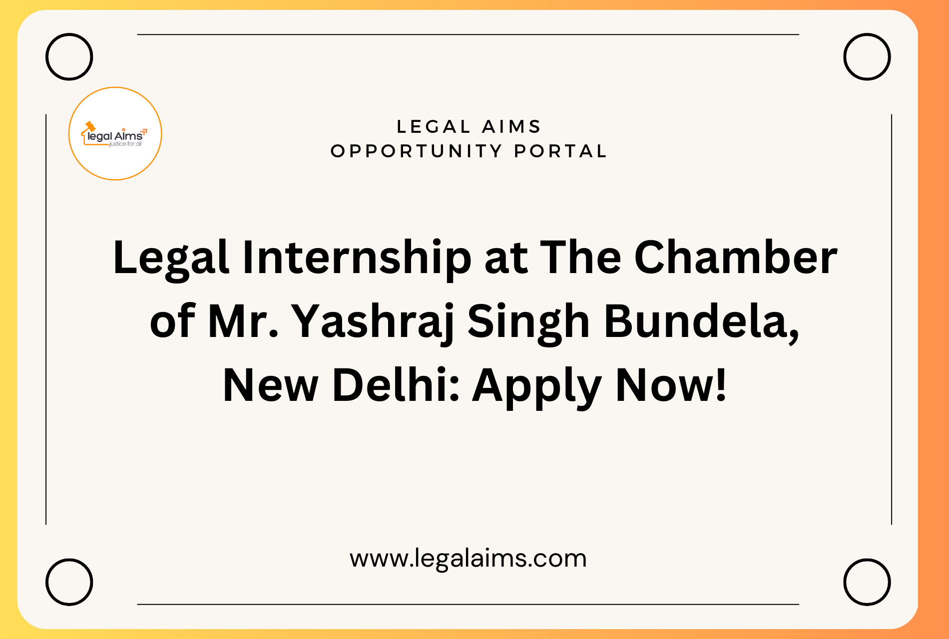 Legal Internship at The Chamber of Mr. Yashraj Singh Bundela, New Delhi: Apply Now!