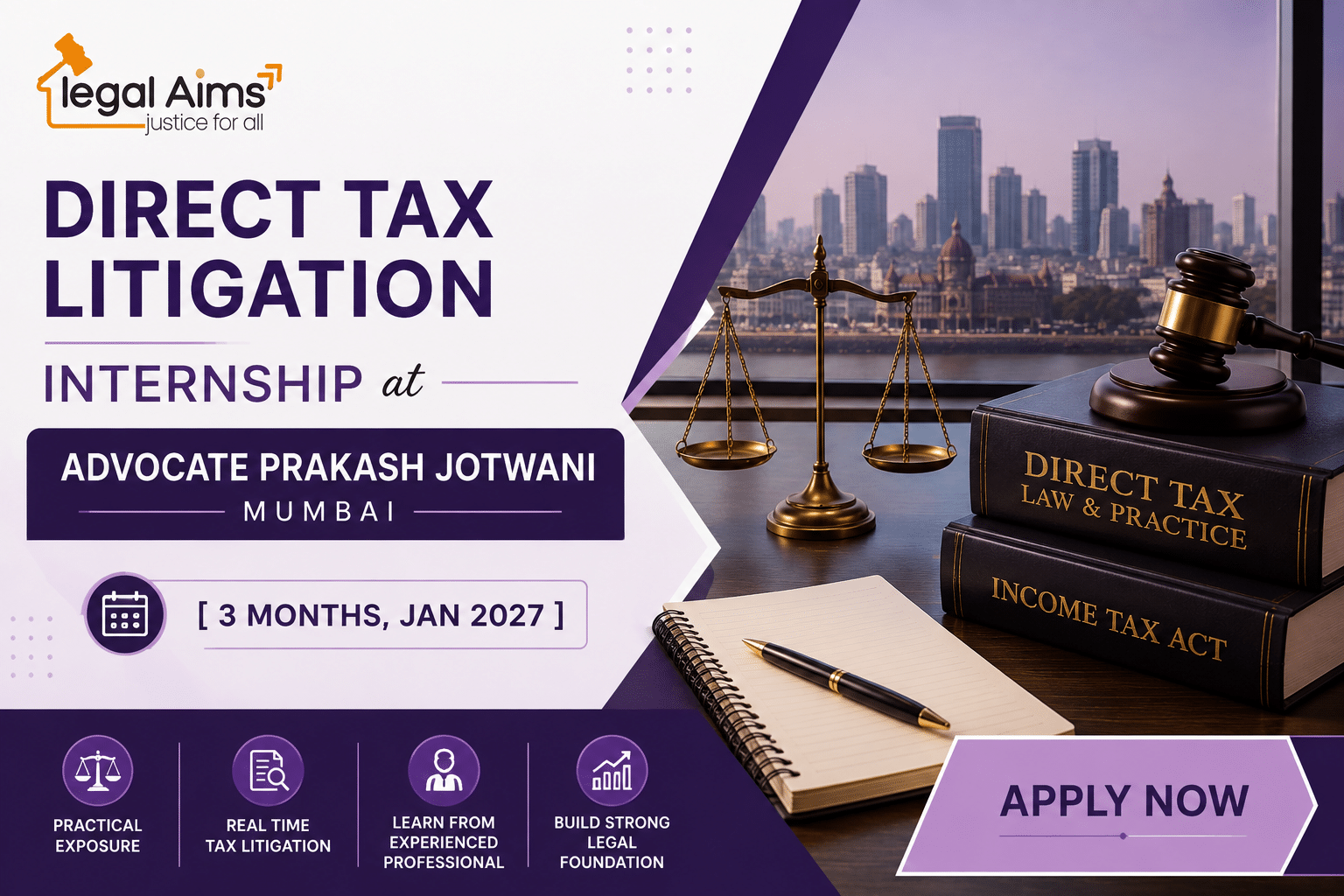 Direct Tax Litigation Internship at Advocate Prakash Jotwani, Mumbai [3 Months, Jan 2027]